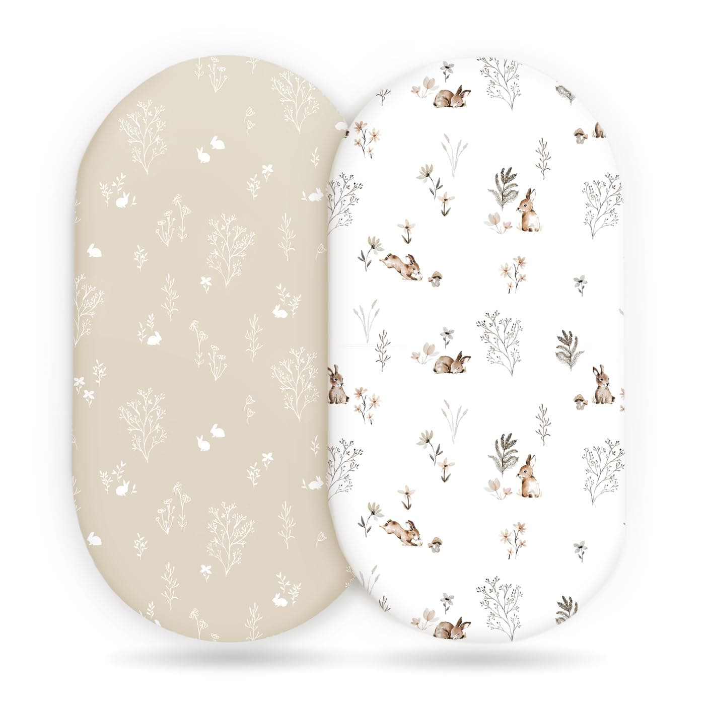 GRSSDER Stretch Ultra Soft Fitted Bassinet Sheet Set 2 Pack, Universal Fit for Bassinets Baby Cradle Moses Basket Oval Rectangle Mattress Safe and Snug, Stylish Watercolor Rabbit Pattern