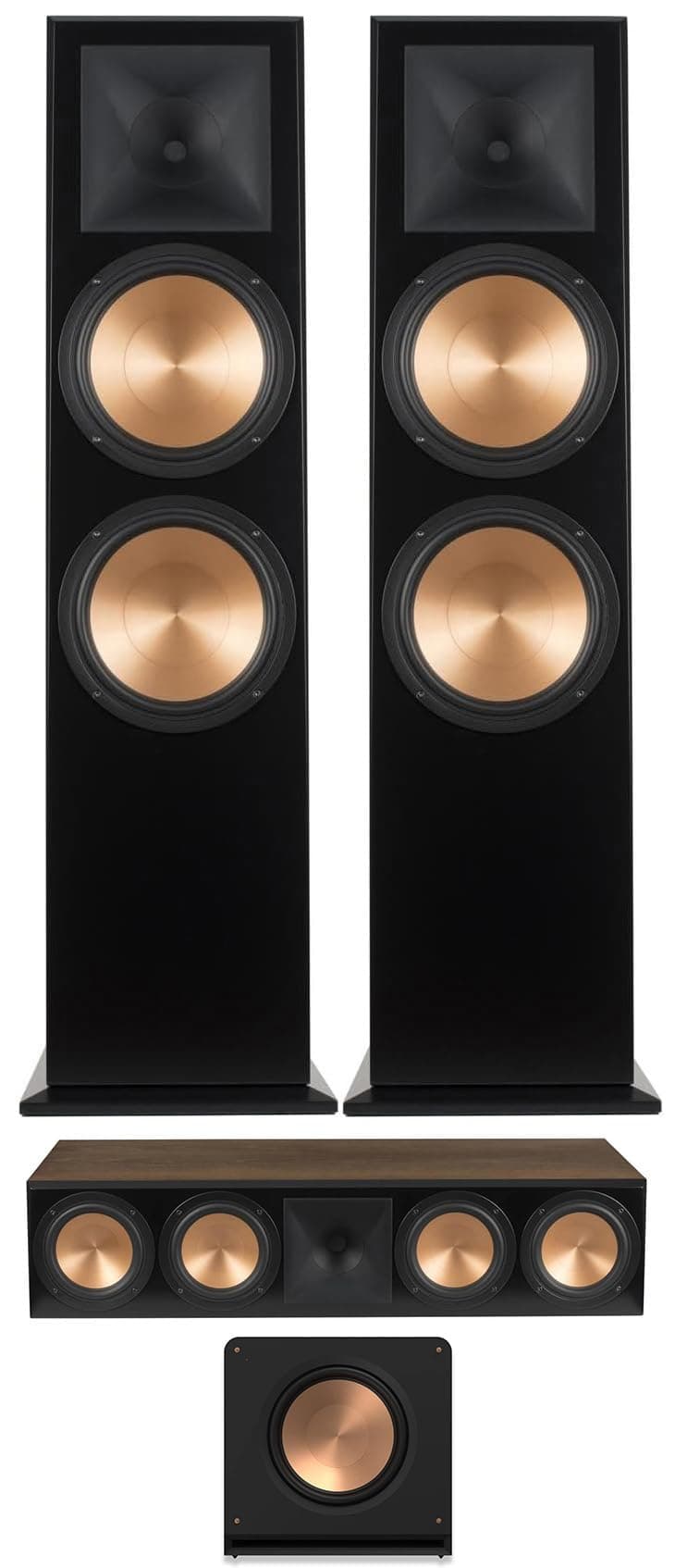 Klipsch RF-7 III Walnut Floorstanding Speaker Pair with a RC-64 III Walnut Center Channel Speaker and a RP-1600SW Subwoofer (2017)