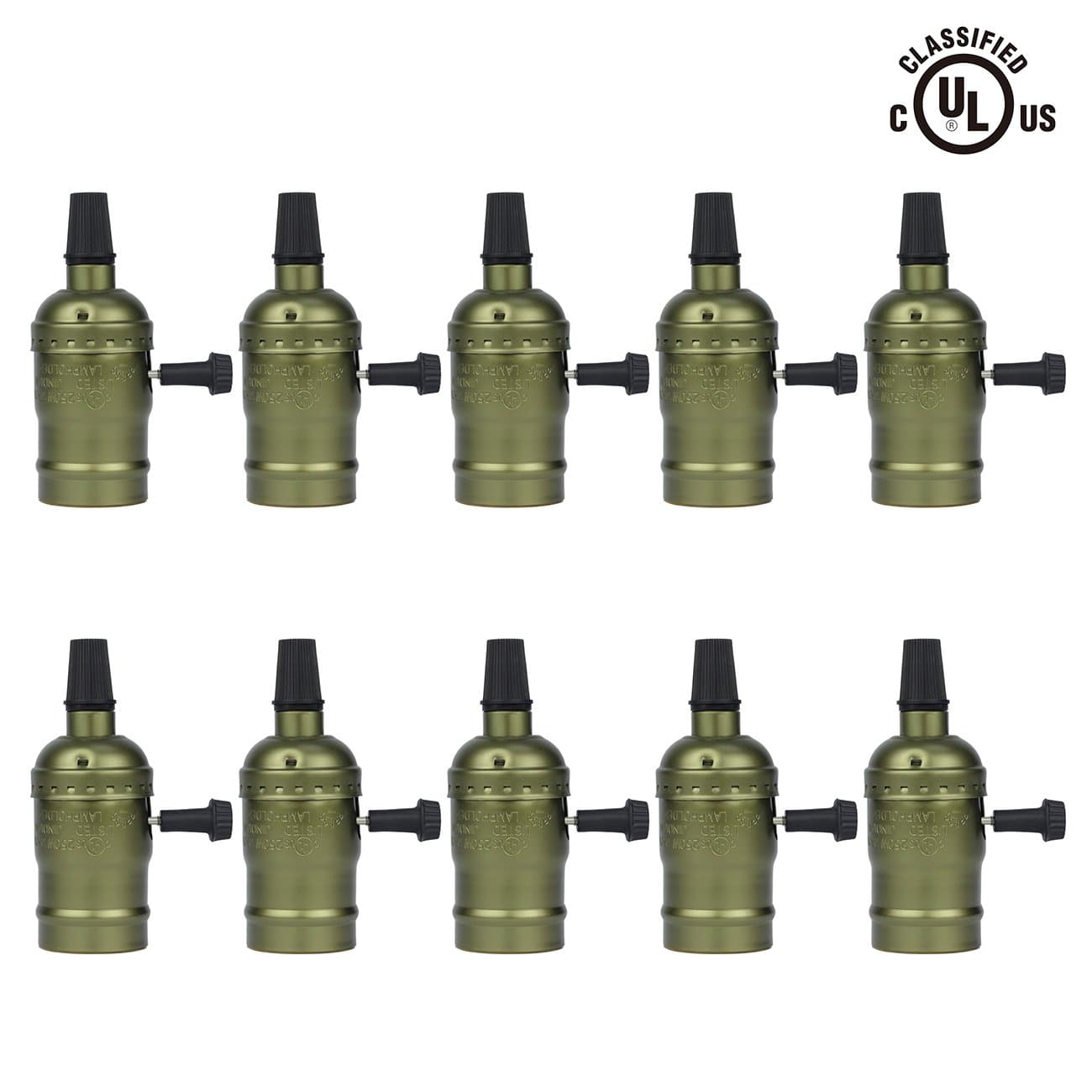 Supmart E26 Light Socket replacement Antique Bronze Vintage Lamp Socket with Removable on/off Turn Knob Edison Retro Pendant Lamp Holder,Great for Industrial Vintage DIY Projects 10-Pack