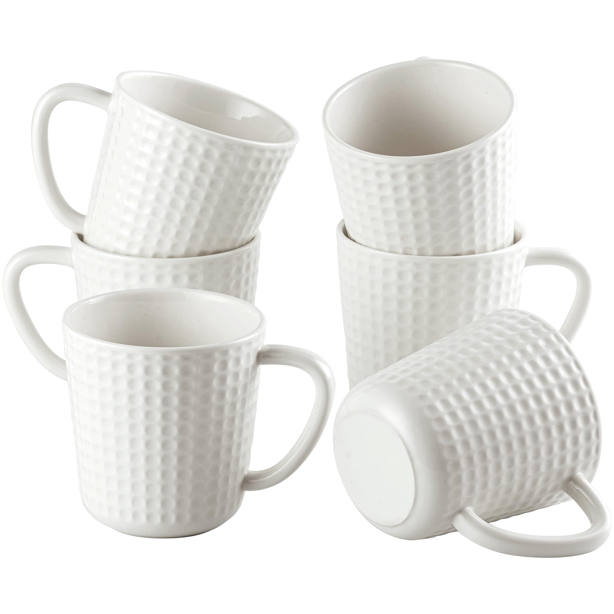 Ceramic Coffee Mugs 15 oz, Large Waffle Embossed Mug Set, Coffee Cups for Latte, Cappuccino, Cocoa, Hot Tea, Mocha, Milk, Housewarming Wedding Present, Microwave & Dishwasher Safe - Set of 6 (White)