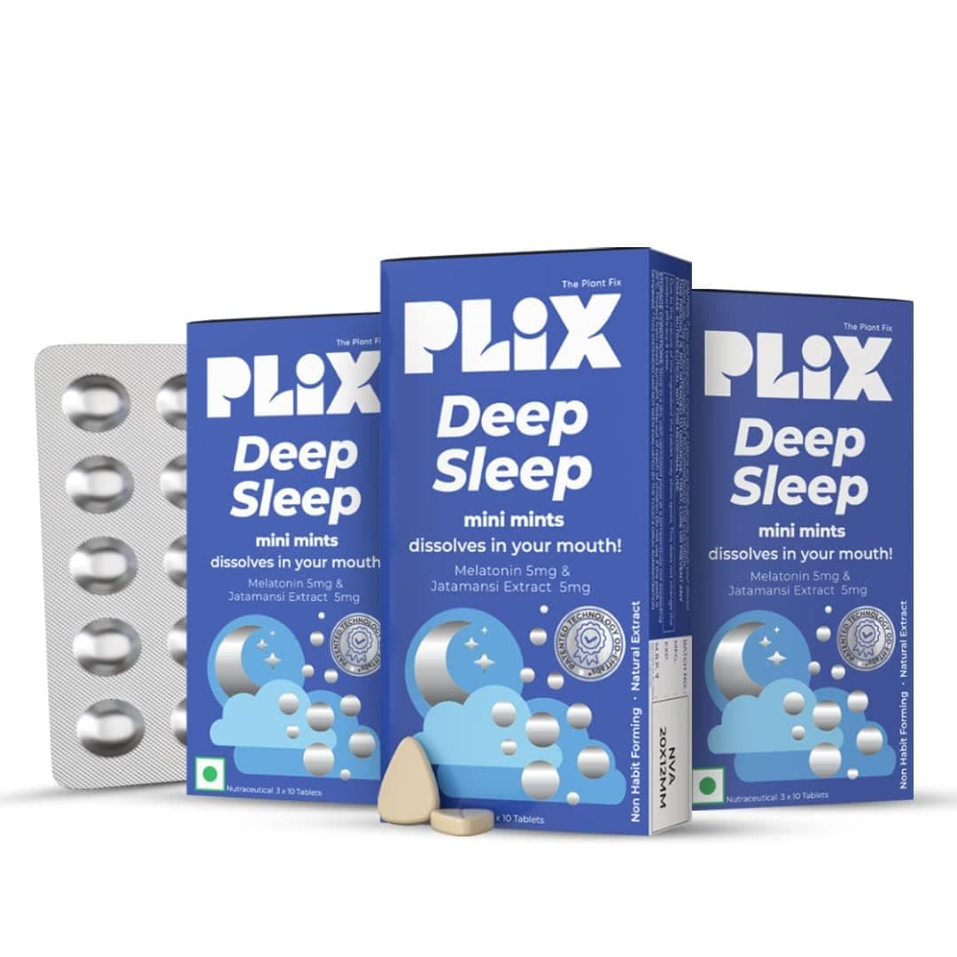 The Plant Fix Plix Melatonin Deep Sleep Oral Dissolving Mini Mints Effervescent Supporting Restful Sleep Tablet| Non Habit Forming | Melatonin And Jatamansi Extracts (5Mg) | Pack Of 3, 30 Mints