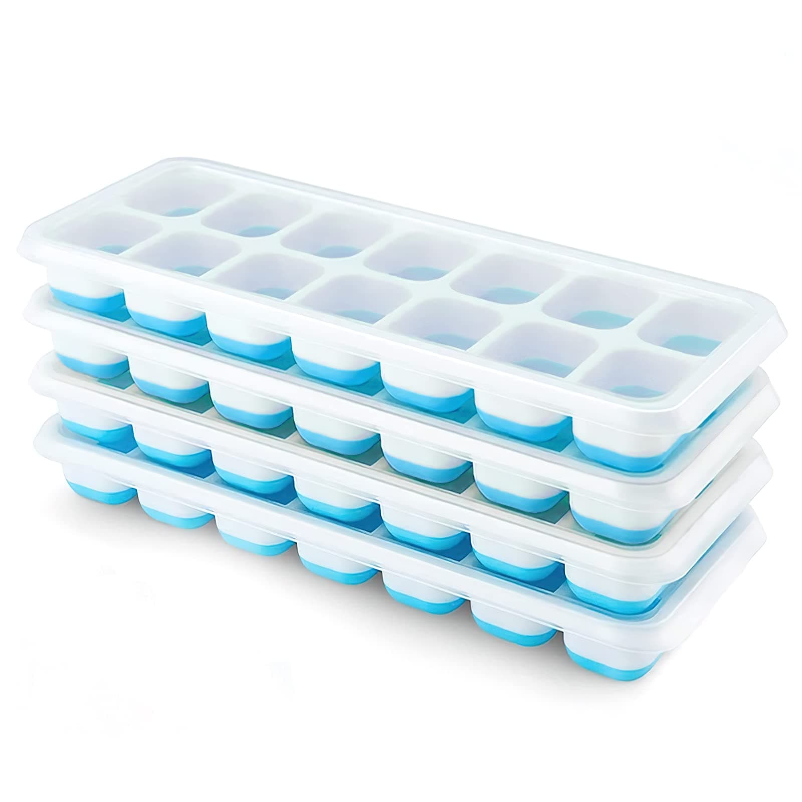 Ice Cube Trays 4 Pack, Airabc Silicone Ice Cube Trays with Removable Lid, Easy-Release Flexible 14-cube Ice Trays, LFGB Certified and BPA Free, Stackable Ice Trays with Covers for Cocktail, Freezer