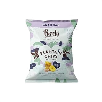 Plantain Chips - Low Fat Plantain Crisps - Gluten Free Snacks - Healthy Alternative Snack Multipack - Vegan, Nutritious & All Natural - Wild Garlic - 28g x 20 Pack