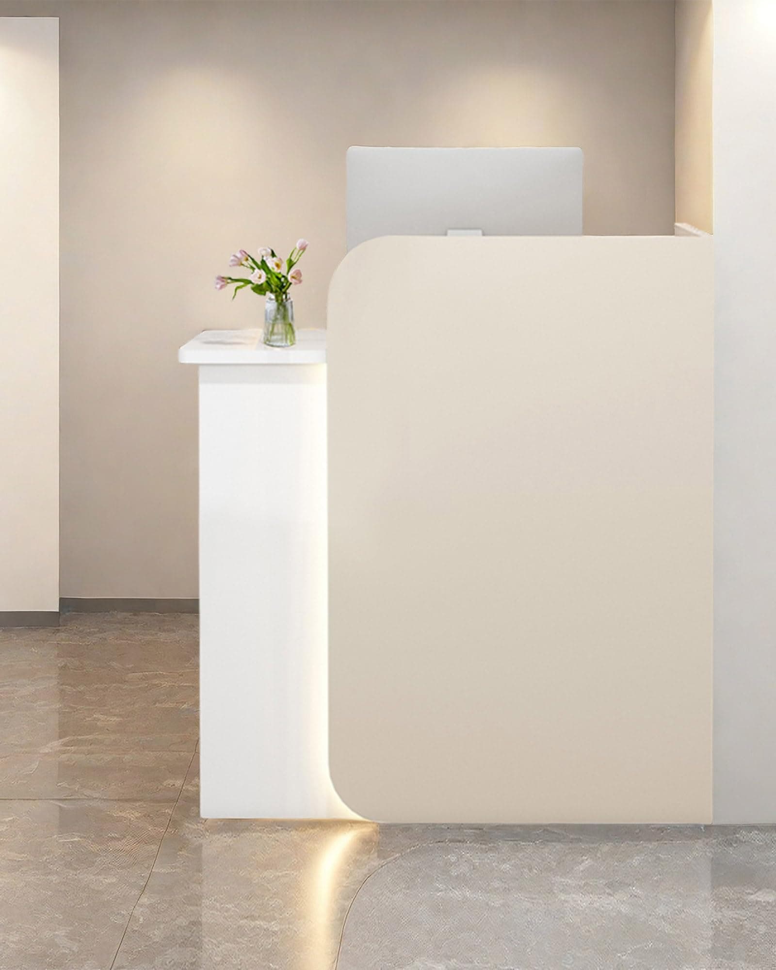 Reception Desk Office Checkout Counter, Modern Front Desk Reception Counter Desk with Lockable Drawer Simple Retail Counter for Retail, Lobby, Beauty Salon Clothing Store(Warm+White,39" Lx18 Wx39 H)