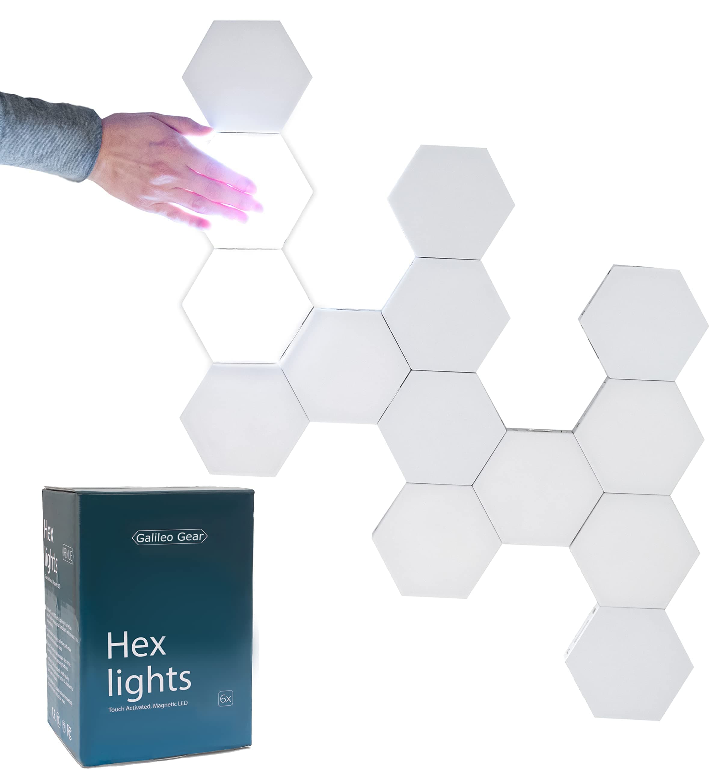 RenueHexagonal Wall Lights 6 Pack - Touch Lights Modular Light Panels (Hexagon Smart Panels for Home Wall Decor) with UL Certified Adapter
