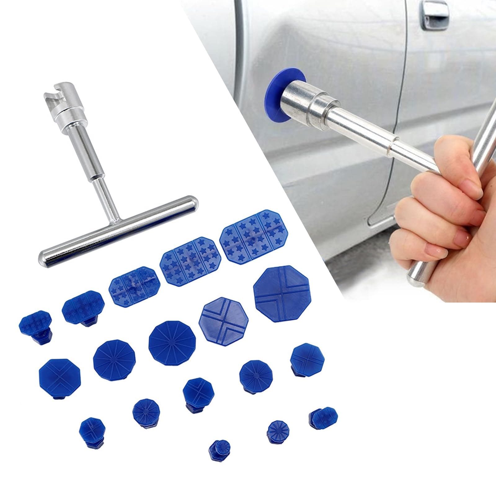 19 PCS Car Dent Puller Kit, Car Body Dent Removal Pulling Tabs with Pro Slide Hammer, Paintless Repair Remove Tools Set, Universal for Most Cars Trucks SUV (Multicolor)