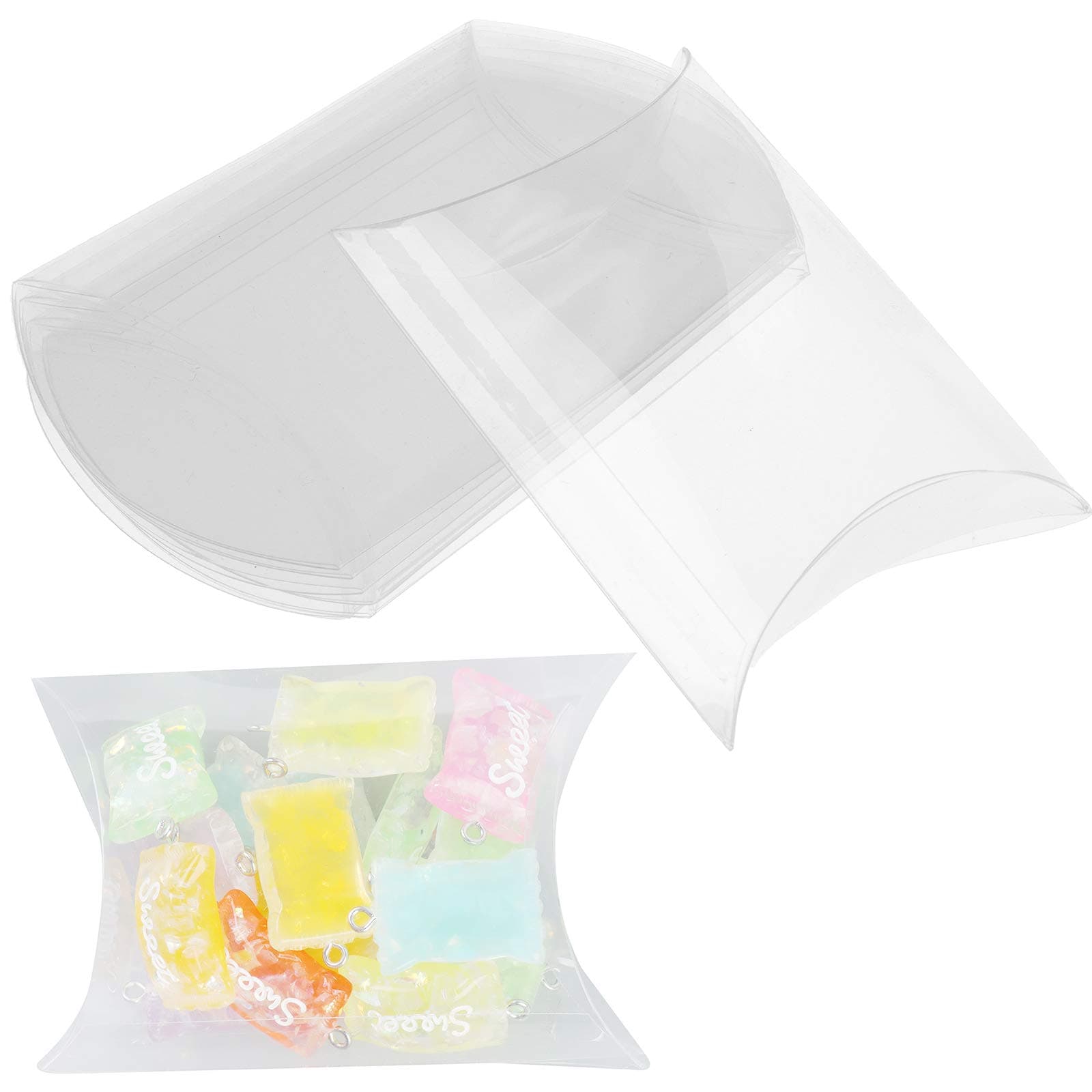 70 PCS 3.54 x 2.75 x 0.98 Inch Clear Plastic Pillow Gift Boxes Candy Treat Gift Box Transparent Party Favor Boxes Sweet Bags for Wedding Bridal Shower Baby Shower Birthday Party Supplies