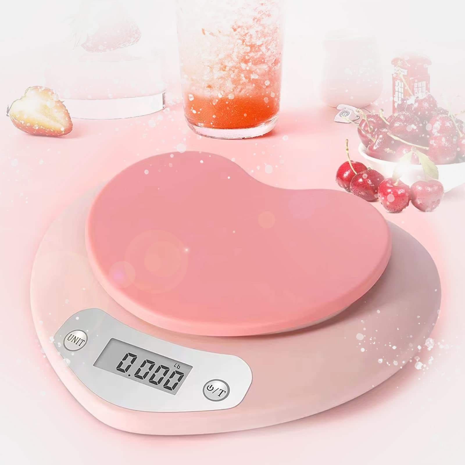 YRY Pink Kitchen Scale - Large LCD Display, Tare Function, 11 lbs(5kg) Capacity, 0.03 oz.(1g) Precise Graduation, ML and Oz Unit for Liquids and Solids - Ideal Food Scale for Baking & Cooking (5kg/1g)