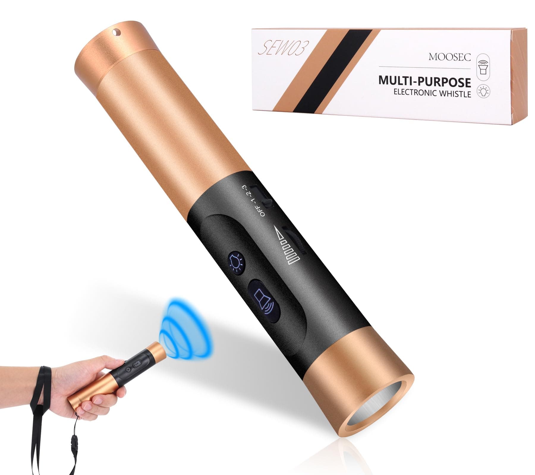 MOOSEC Electronic Whistle with LED Flashlight – Rechargeable Handheld Whistle, Adjustable 3 Tones High Volume for Sports and Emergencies, Gathering Attention for Teacher, Coach, Referee，Volume 0~125dB