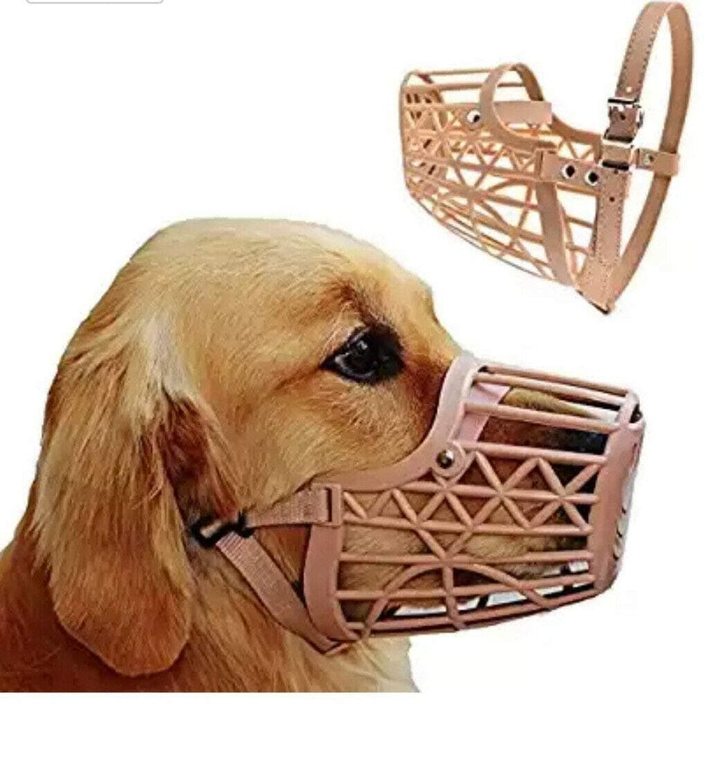 Pets Empire Pet Muzzles Portable Plastic No Bite Basket Adjustable Dog Muzzle Mask Cage Mouth Mesh for Biting and Barking Puppy Multiple Size for All Dogs with Adjustable Leather Strap-Color May Vary (XXS)