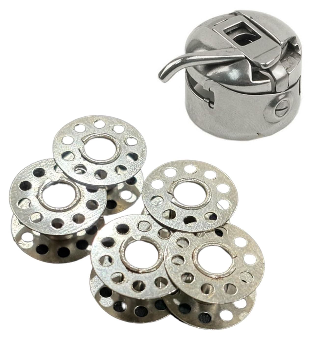 Zenith Metal Bobbins and Bobbin Case Outer - Compatible with All Domestic SV Sewing Machines, Household Half Shuttle, Steel Finish