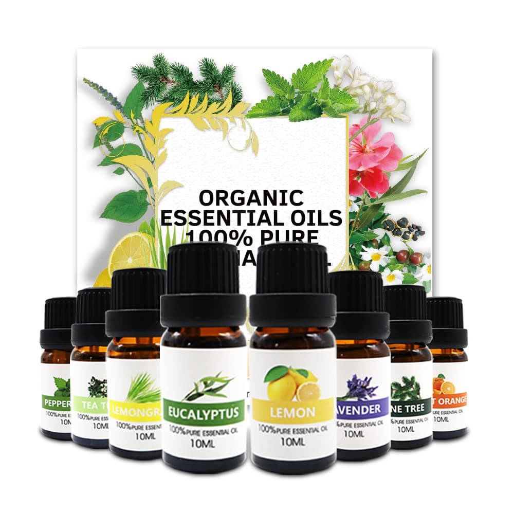Essential Oils Set - Top 8 Organic Gift Set Oils for Diffusers, Humidifiers, Aromatherapy, Candle Making - Peppermint, Tea Tree, Lavender, Eucalyptus, Sweet orange, Lemongrass, Pine Tree