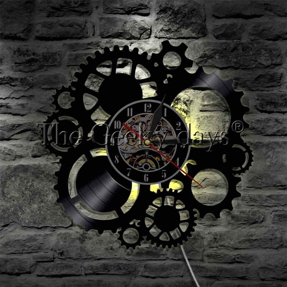Wall Clock ساعة لحائط 1Piece Steampunk Decor Wall Clock Wall Art Wires Gear Vinyl Record Wall Clock Steampunk Cogs Home Decor Modern Design Wall Watch