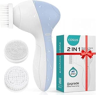 Facial Cleansing Brush Silicone Face Scrubber: 2 in1 FBS-D Electric Exfoliating Massage Device Waterproof Deep Cleaning Exfoliation Rotating Spa Machine - Electronic Skin Care Wash Clean System