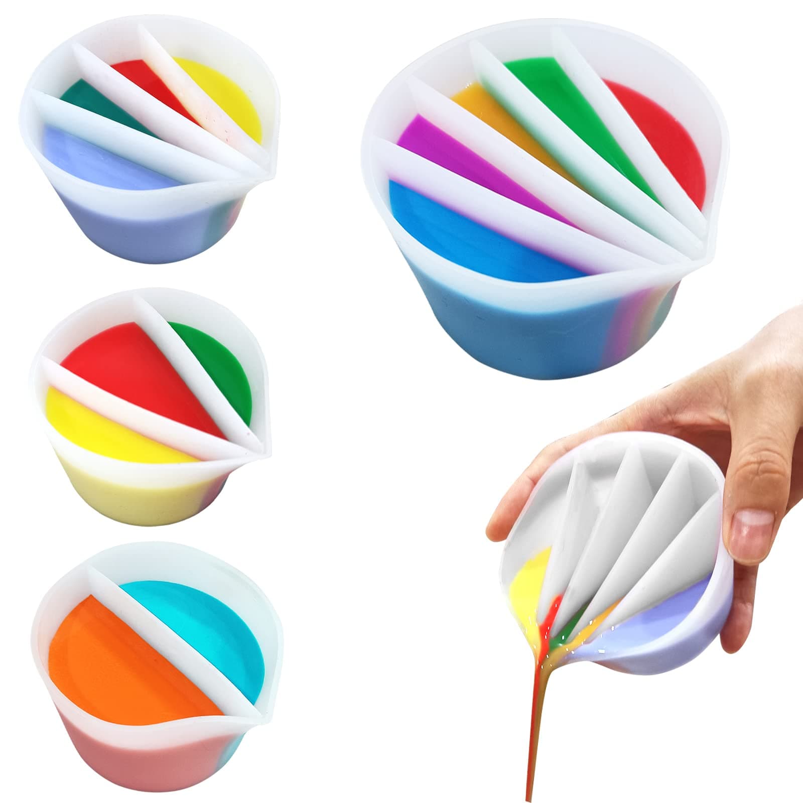 Kunyeah Split Cup for Paint Pouring, Fluid Art Acrylic Paint Pour Silicone Cup Resin Pouring DIY Making Painting Tools Drawing Accessories with Dividers