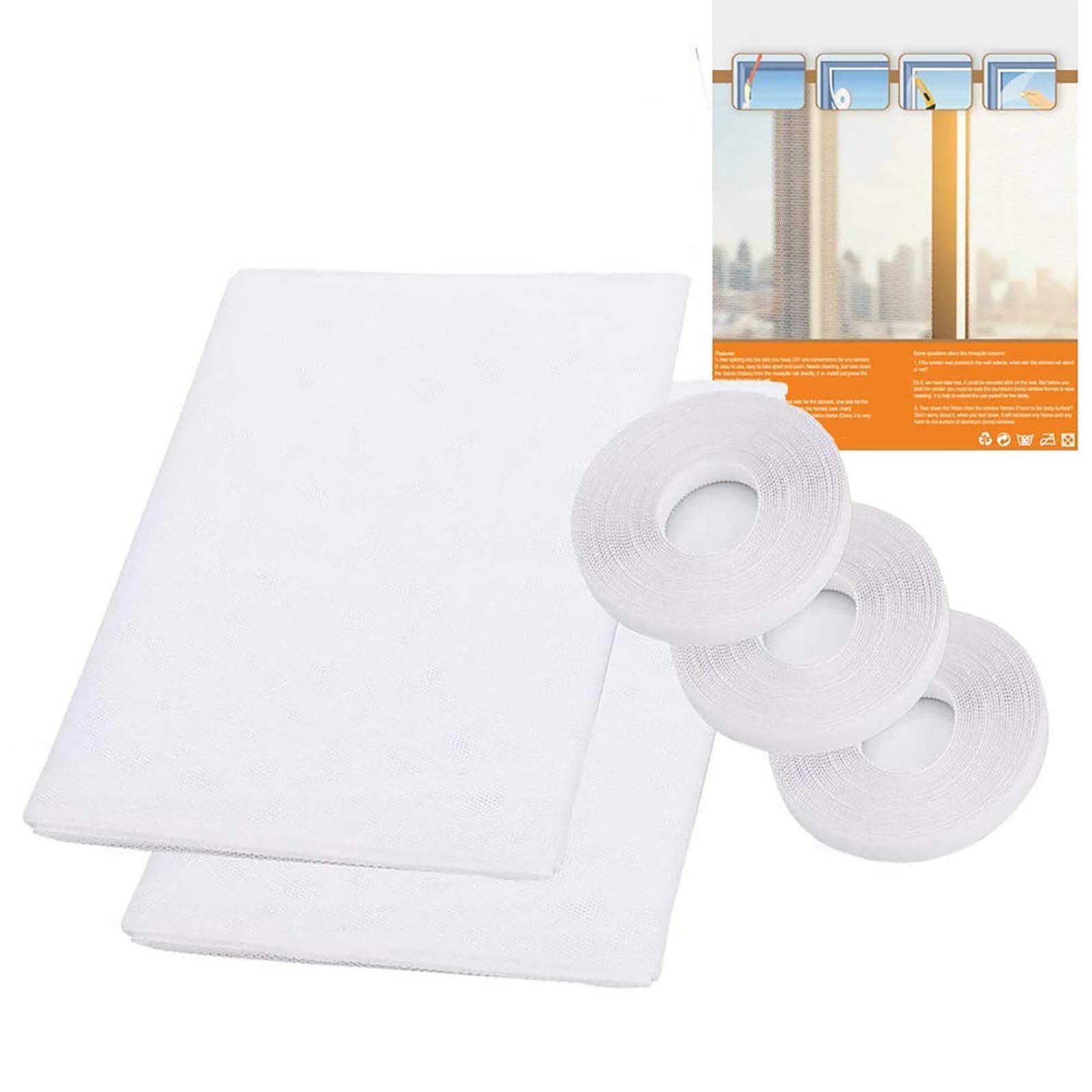 PHOGARY 2 Pack Mosquito Net for Windows, [Upgrade] 2m x 1.5m DIY Insect Fly Window Screen Mesh Insect Netting Bug Bee Mosquito Protector with Tapes White with 3 Tapes