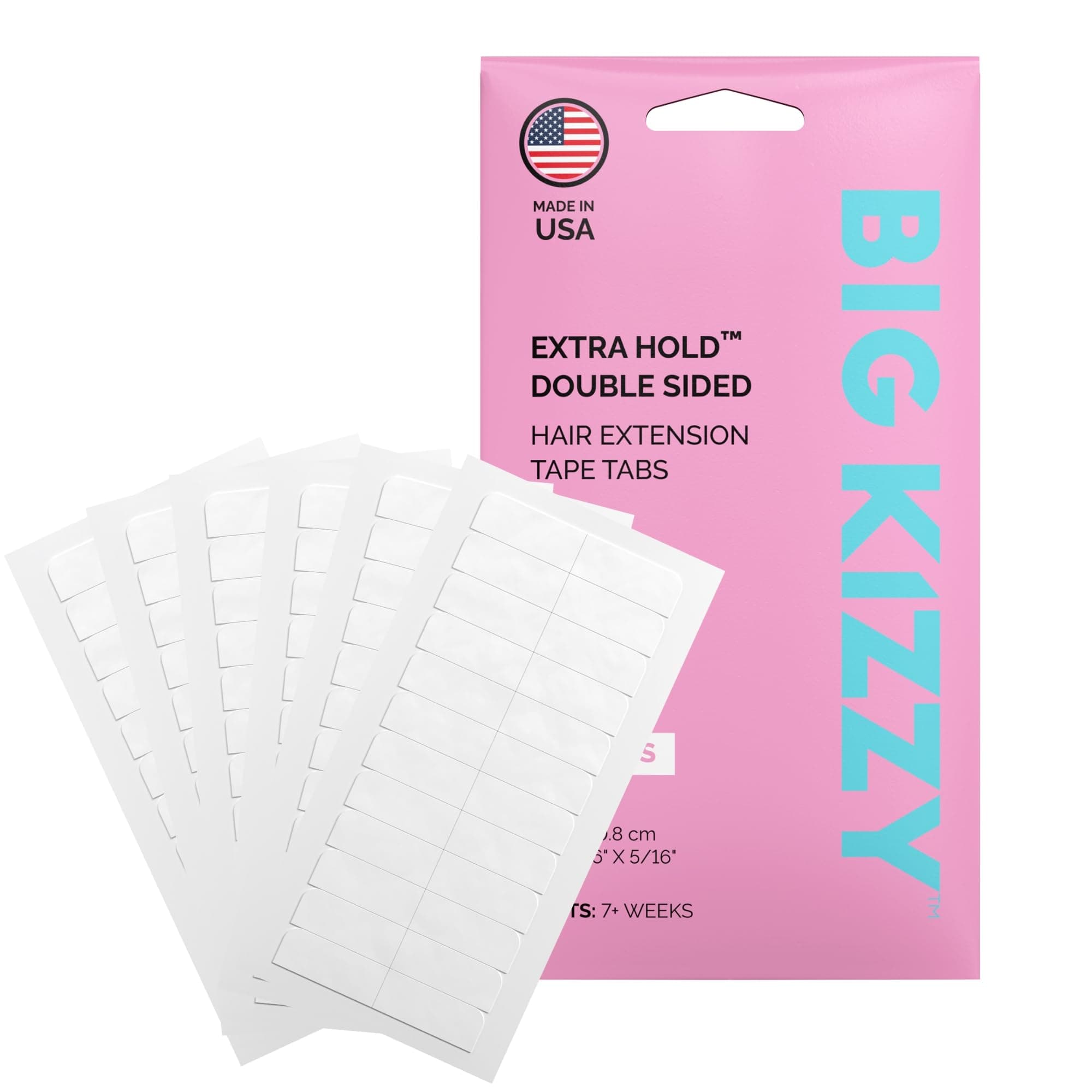 Big Kizzy Extra Hold Double Sided Hair Extension Tape - 72 tabs replacement tape - Strong hold of 6-8+ weeks - Made in USA