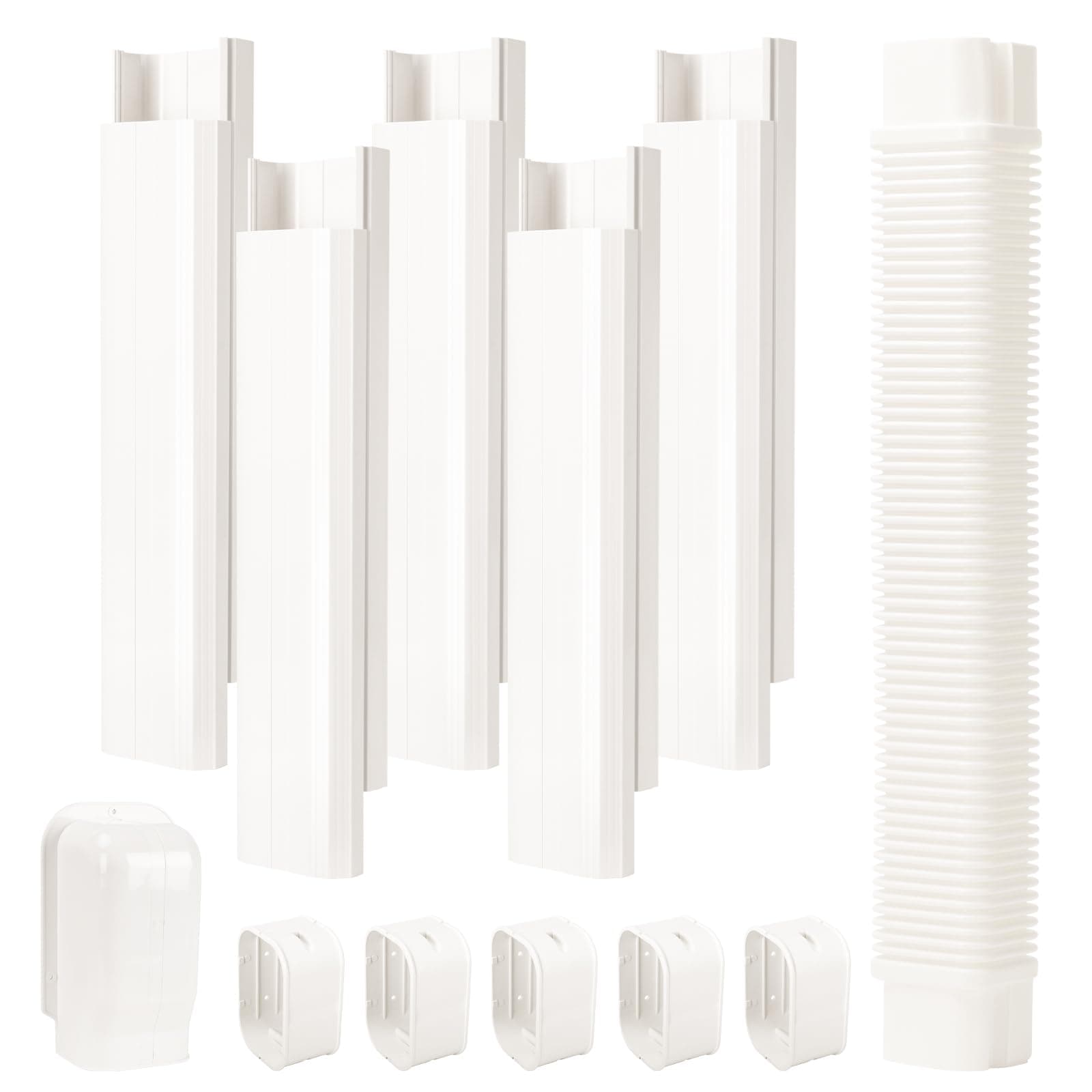 4" W 9 Ft Line Set Cover Kit for Mini Split Air Conditioner Decorative PVC Line Cover Kit for Central Air Conditioner Mini Split AC Cover for Outside Heat Pumps Tubing Cover