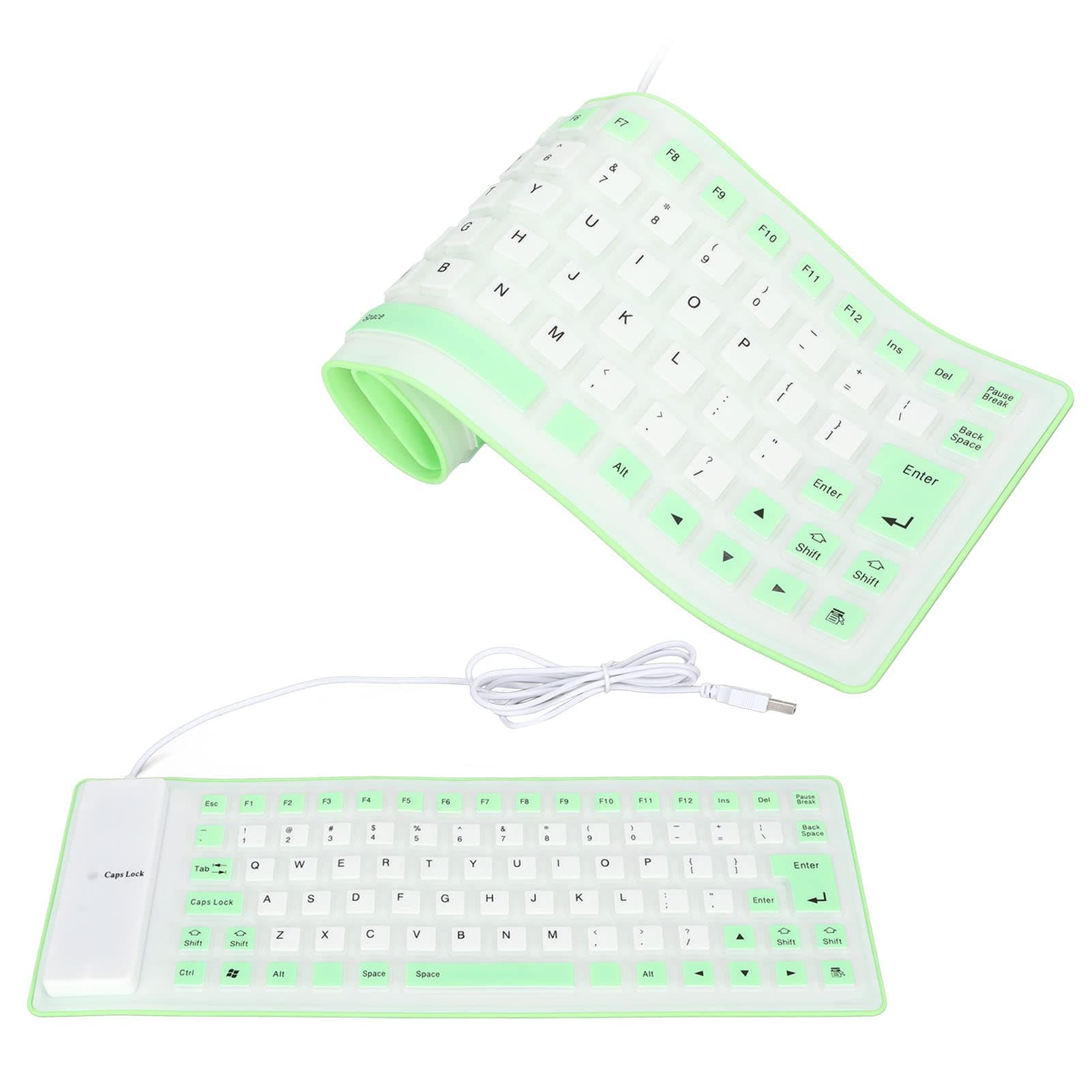 Silicone Keyboard, Foldable Flexible Keyboard USB Wired Gaming Keyboard, 85 Keys, Fully Sealed Design, Roll-up Silent Soft Keyboard, Waterproof, Dustproof for PC Notebook Laptop(Green)