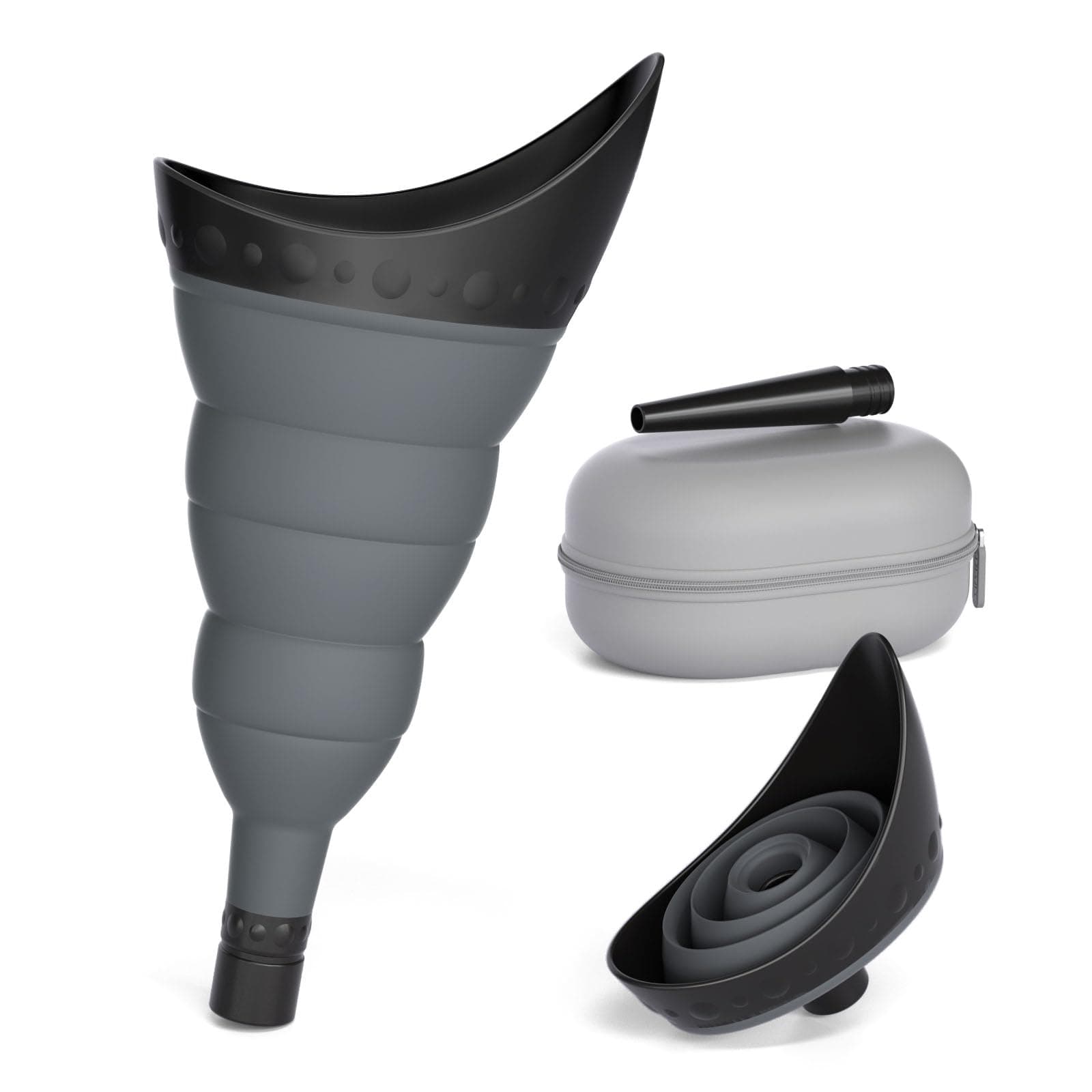 TRIPTIPS Pee Conch Foldable Female Urinal Device Portable Urinal for Women Pee Funnel for Women Travel, She Pee Cup for Women, Stand to Pee Reusable Womens Urinal Funnel with Tube and Case (F-Black)