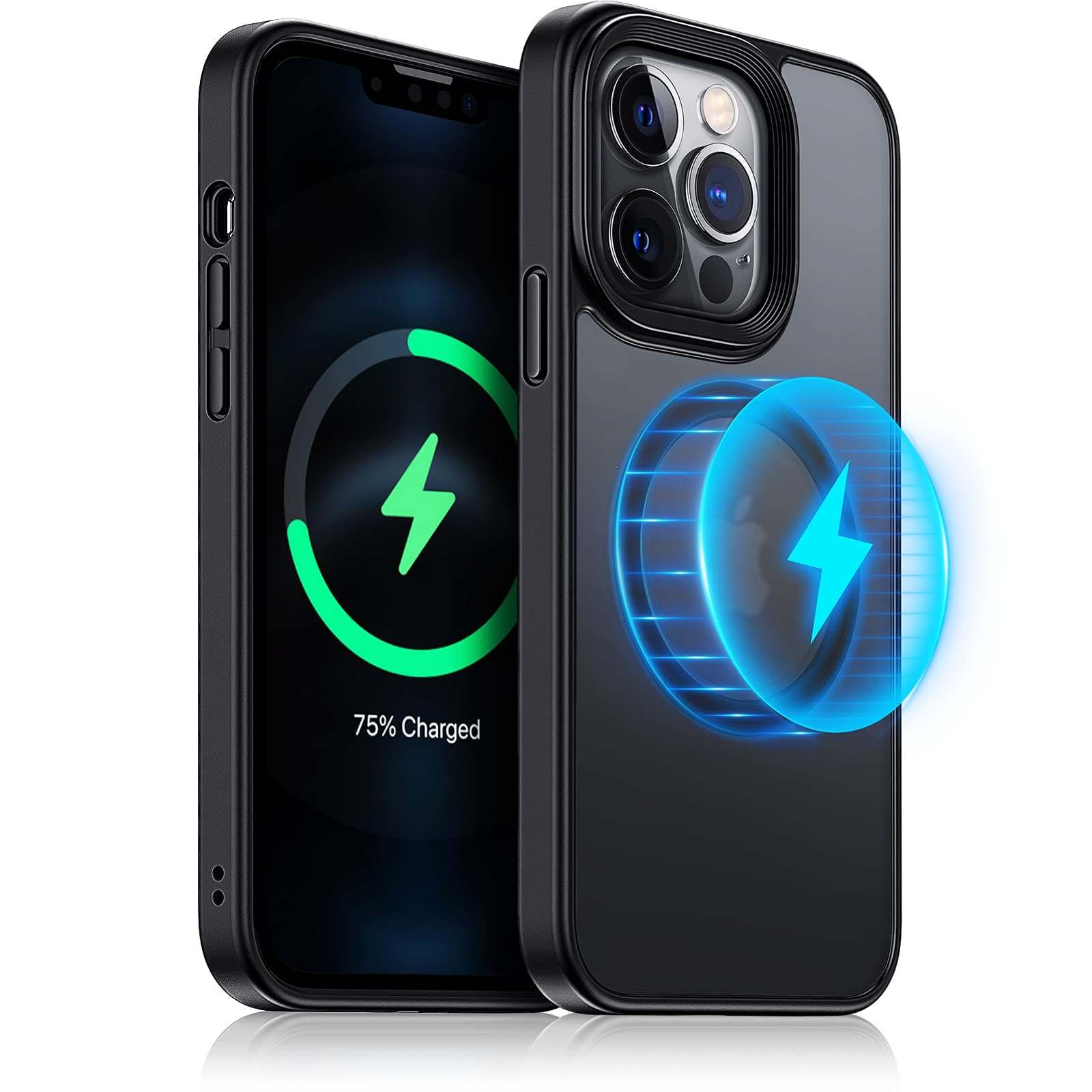 Meifigno Magnetic Case Designed for iPhone 13 Pro, [Compatible with MagSafe & Military Grade Protection], Translucent Matte Back with Soft Silicone Edge, for iPhone 13 Pro 6.1 Inch, Black