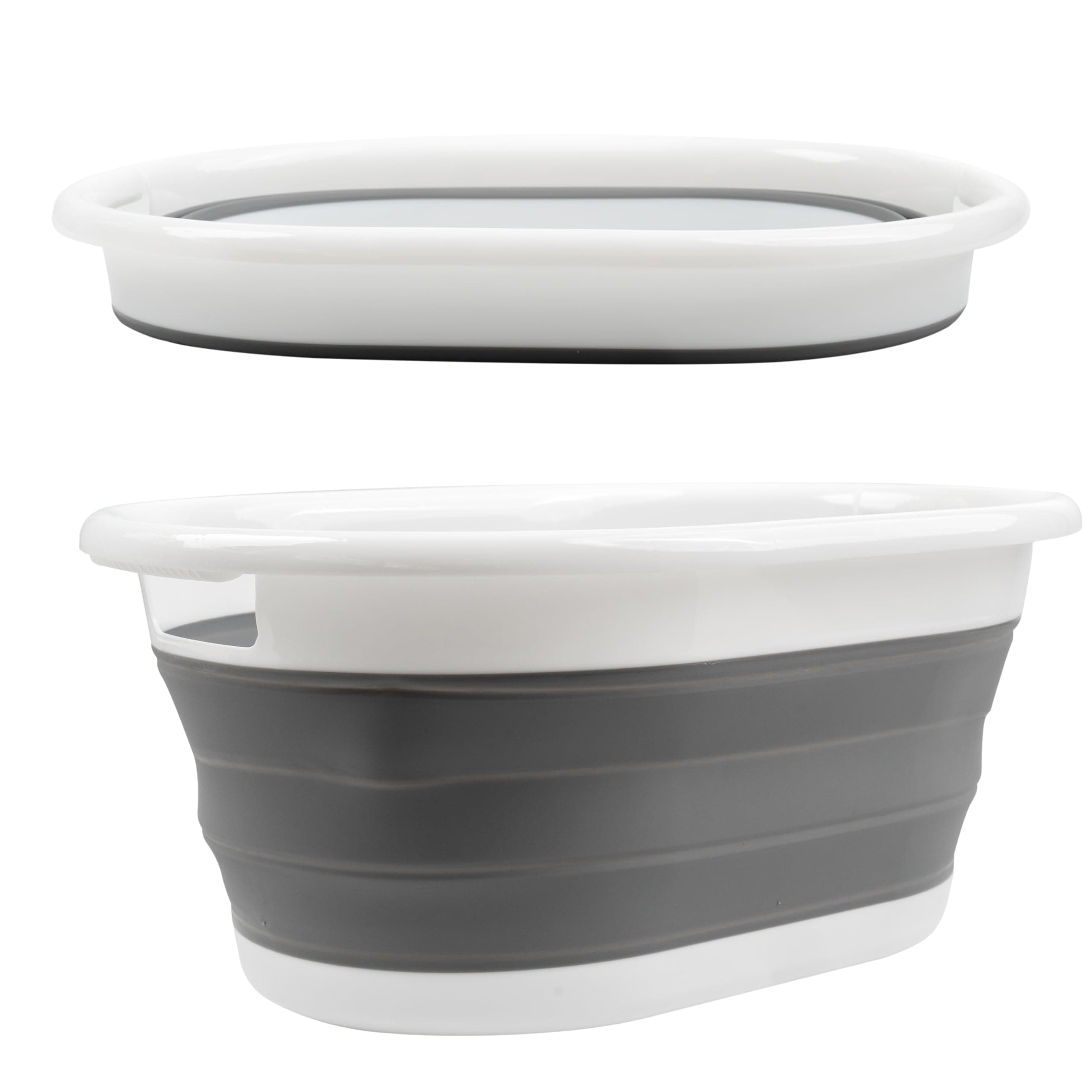 Crystals Collapsible Plastic Laundry Basket - Foldable Pop-Up Storage Container/Organizer - Portable Washing Tub - Space Saving Oval Basket Durable with Easy-Carry Handles, Hamper (Grey)