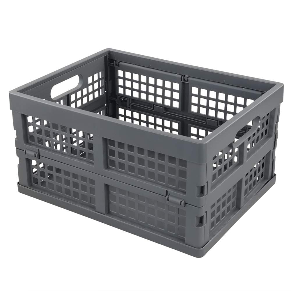 Ramddy 1 Pack 16 Quart Collapsible Crate, Plastic Folding Storage Basket Bins, Grey