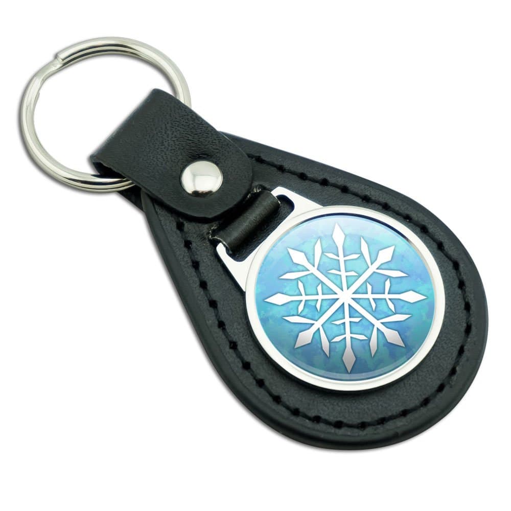 Snowflake Black Leather Metal Keychain Key Ring