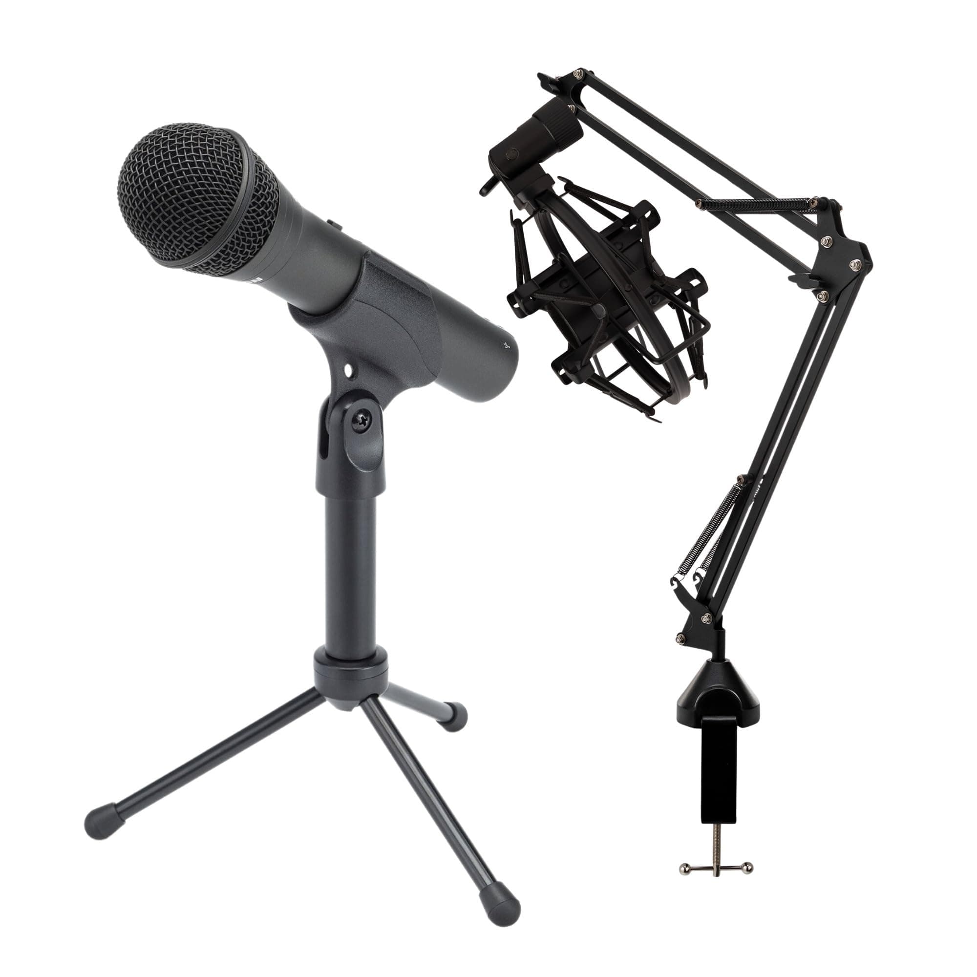 Q2U Handheld Dynamic XLR/USB Microphone Bundle with Desktop Boom Arm Stand, Shock Mount, and Pop Filter (4 Items)