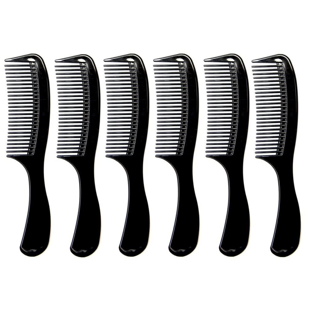 (6 Pack) 8 inch Black Styling Essentials Round Handle Comb Pocket