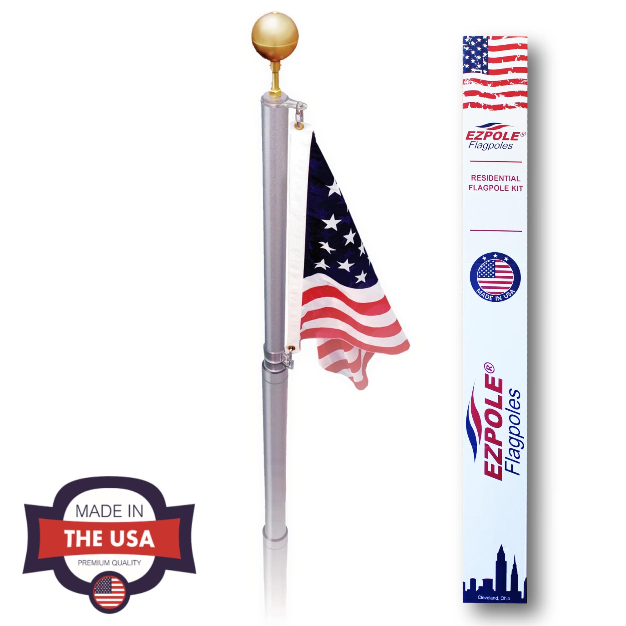 Liberty Telescoping Inground Flag Pole Kit for Outdoors-Winds to 130 Mph. Dual Flag Pole Holder for Outside House-Made in USA-Includes Pole Flag Ground Sleeve Hardware (17 Ft.)