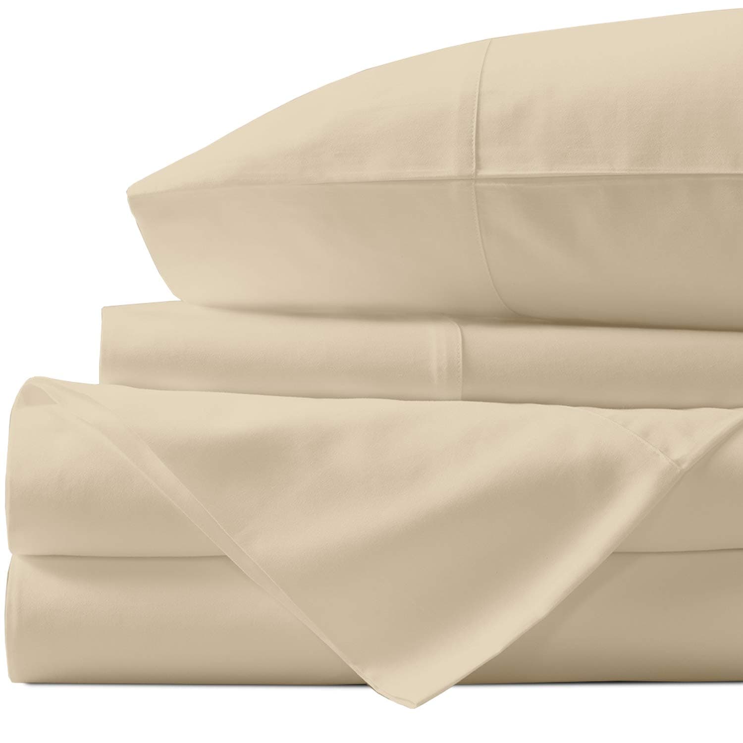URBANHUT 100% Cotton King Size Sheets Set - 1000 Thread Count Sheets, Luxury Sheets Set (4Pc), High Thread Count Sheets vs Egyptian Cotton Sheets, 15" Elasticized Deep Pocket, Sand Hotel Sheets