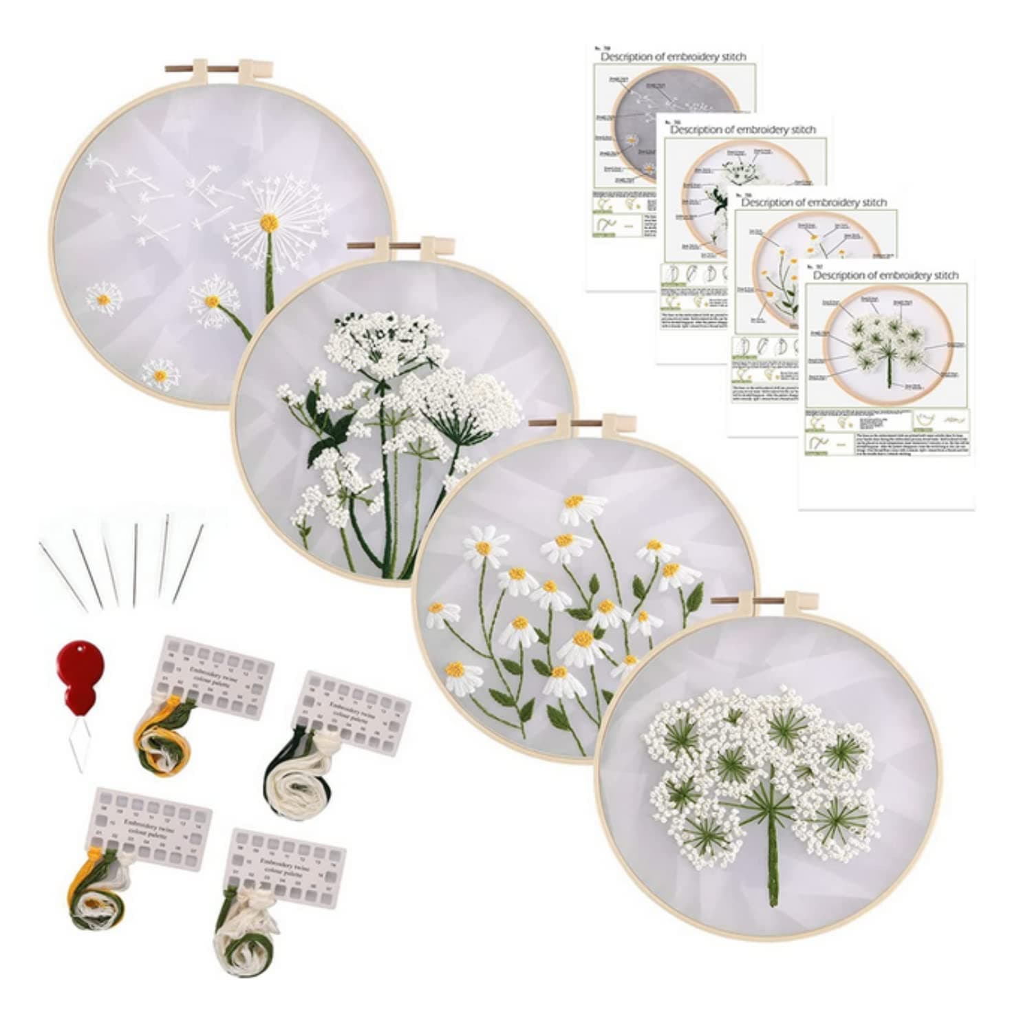 4Pcs Embroidery Starter Kit for Beginners Adults Different Patterns Embroidery Stitch Kit Portable Embroidery Stitch Practice