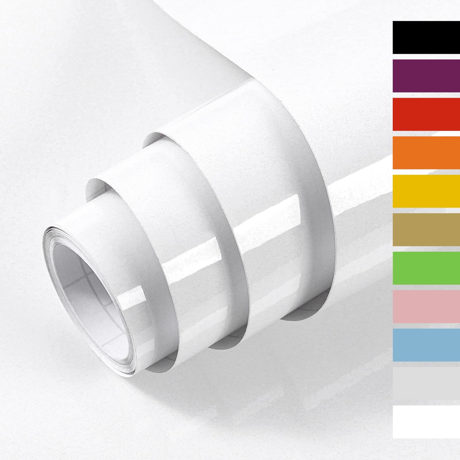 Hode Vinyl Wrap 40cmX300cm, White High Gloss Sticky Back Plastic Roll for Kitchen Bathroom Worktops, White Self Adhesive Wallpaper for Furniture Stickers Covering Contact Paper Glittery