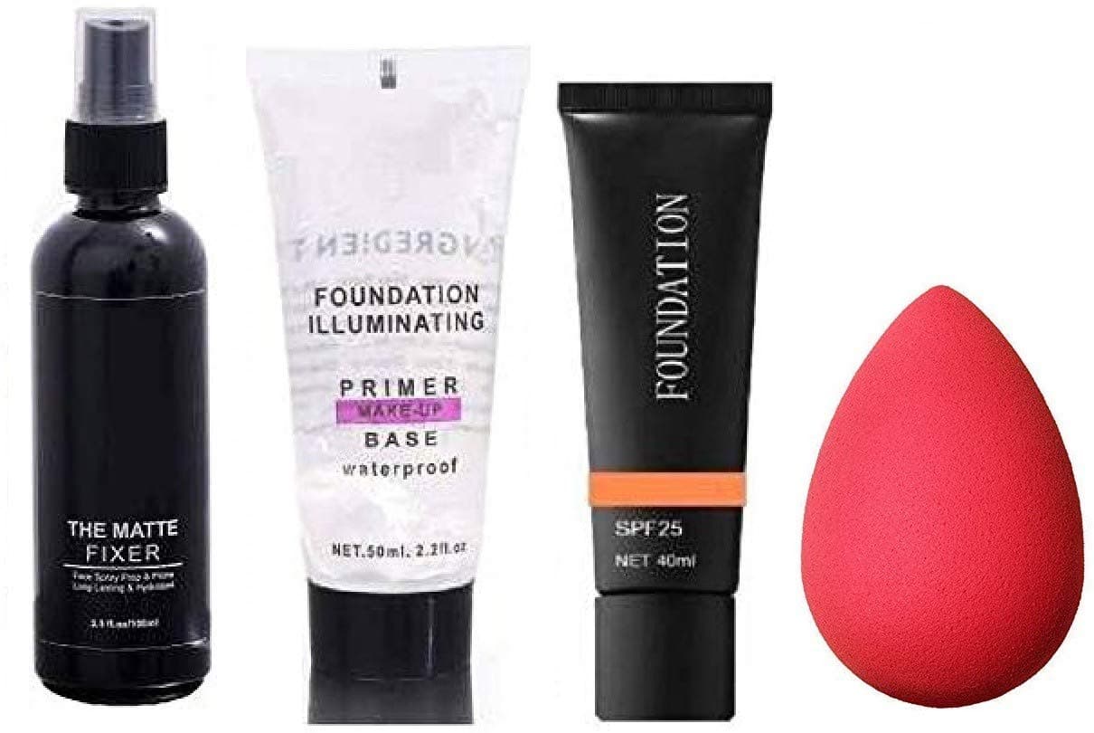 VEDY MAKEUP COMBO FOR SMUDGE EFFECT,1 Primer,1 Fixer,1 Foundation,1 Blender