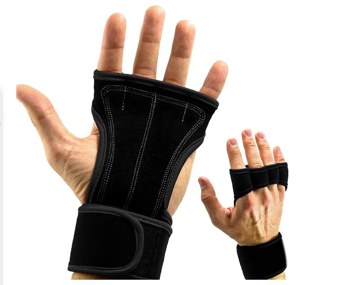 Leather Padding Cross Training Gloves with Wrist Support for WODs & Gym Workouts Anti Slip Gloves Weightlifting Glove Training Gloves Fitness Gloves (Black, Large)