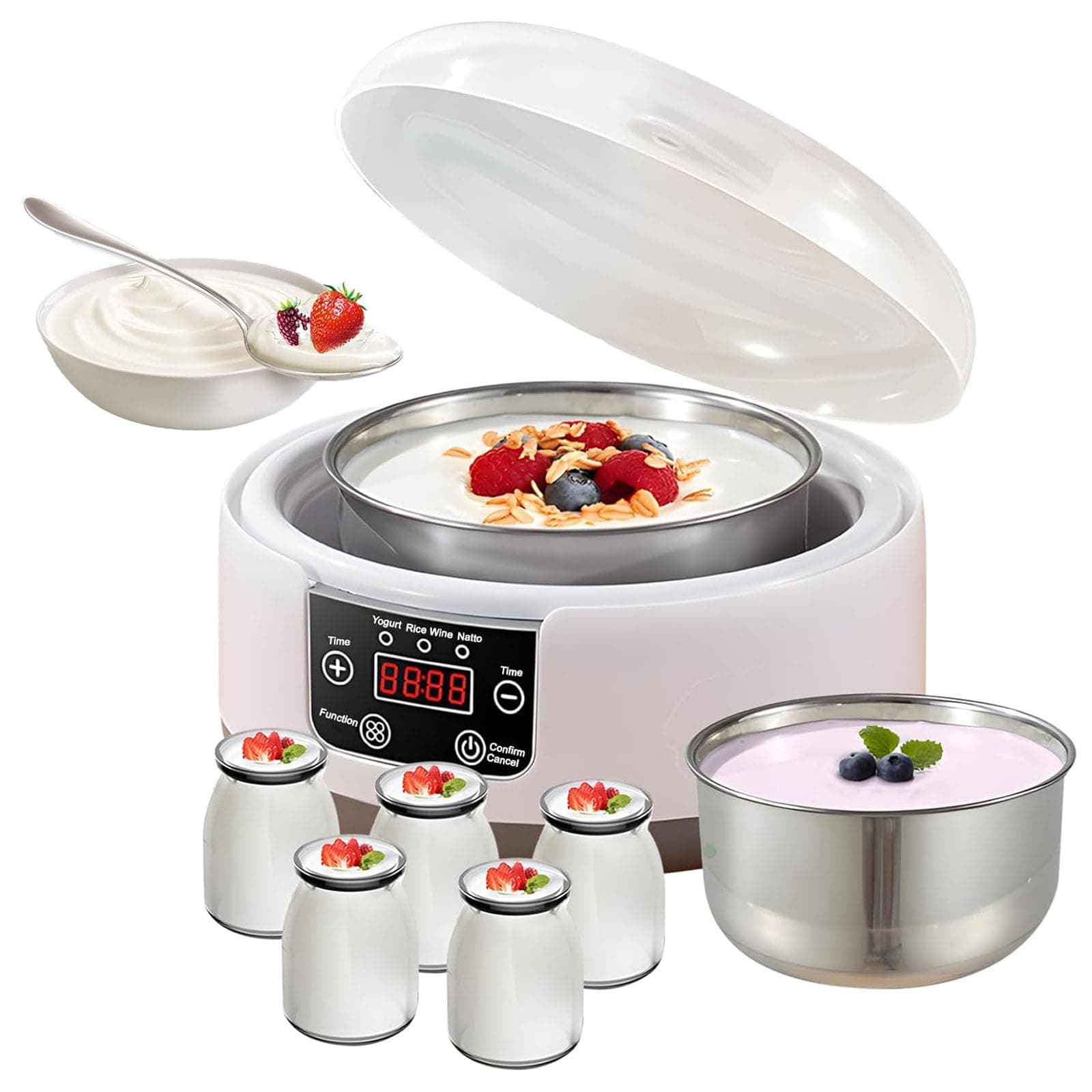 Yogurt Maker Machine 36 Hours with Temperature Control and Timer, 1.2L Yogurt Machine with Lcd Display, Multifunctional Yogurt Maker Stainless Steel Design for Home Use (yogurt machine+5 cups)