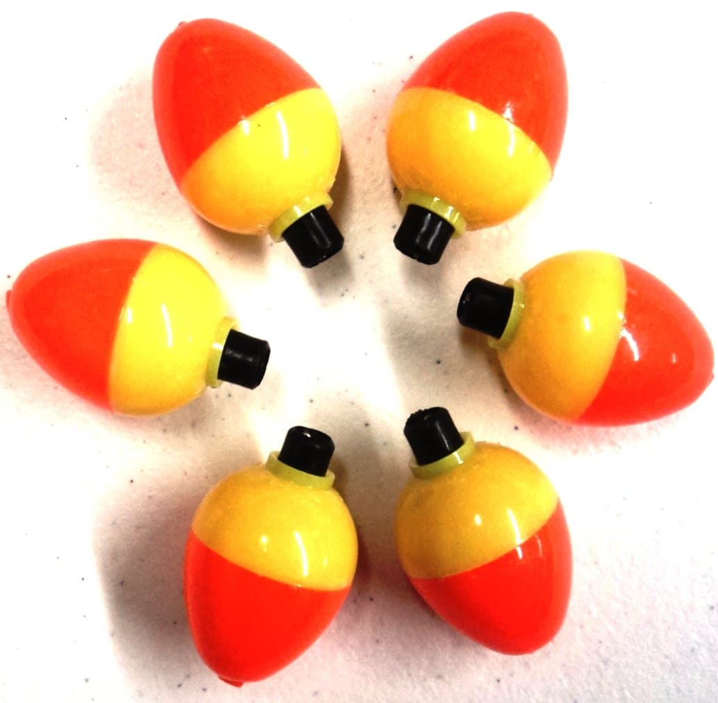 3/4" Pear-Shaped Orange/Yellow Ice Bobber - 6 Pack - Easy to See #50PB2PF