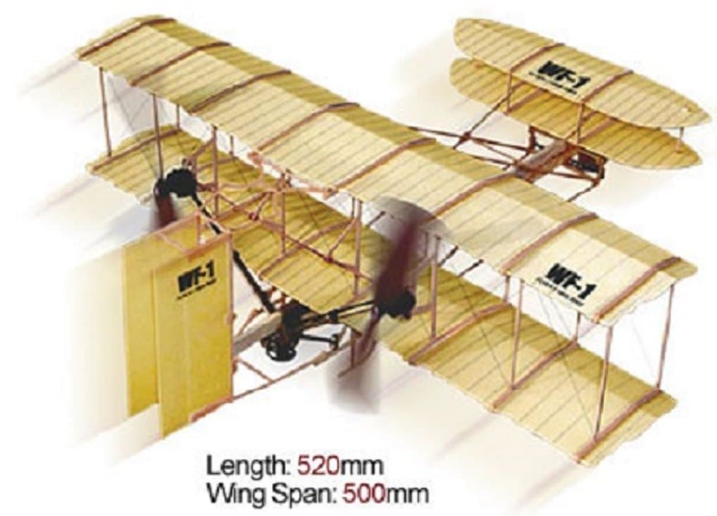 WF-1 Wright Brothers Rubber Band Powered Two Propeller Bi-Plane Kit
