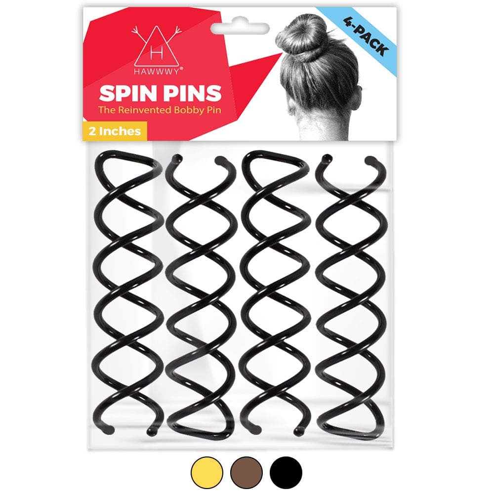 Hawwwy Spiral Spin Pins - 4 Pack Black Spin Pins | Easy & Fast Non-Scratch Alloy Bun Maker Hair Pins for Buns Women Kids - Messy Bun Bobby Pins Gold Hair Accessories