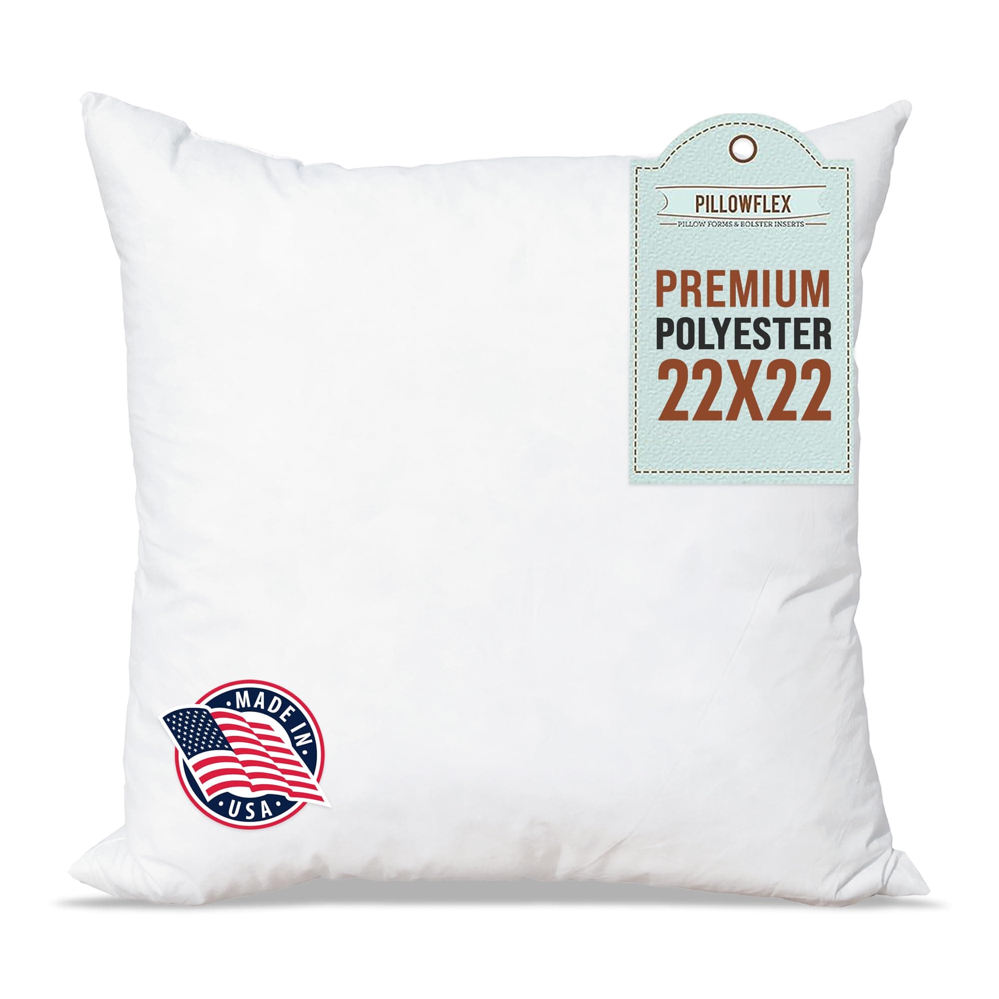 Pillowflex Premium Polyester Pillow Insert - 22"x22" Pillow Form - Machine Washable, Soft Standard Bed Sleeping Pillow, Large Rectangle Polyester Pillow Sham Stuffer - 1 Decorative Pillow