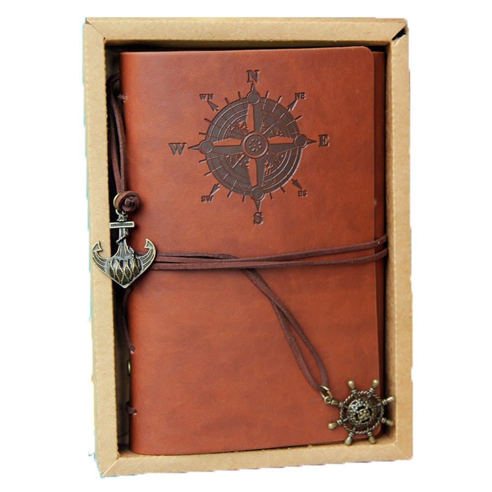 Vintage Leather Journal Notebook Classic Retro Spiral Ring Binder Diary Book- Brown Color