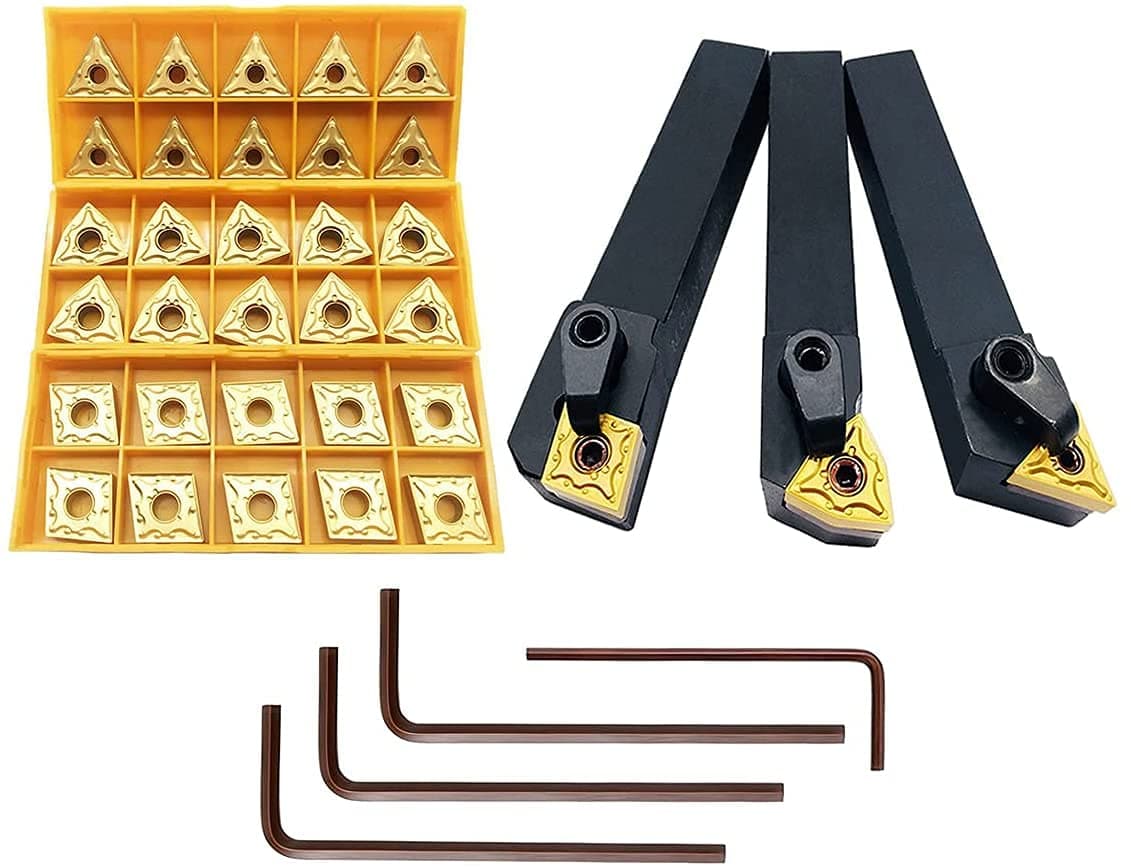 5/8" 36PCS Indexable Carbide Lathe Turning Tool Insert Holder Bit Set MTJNR1616H16 + MWLNR1616H08 + MCLNR1616H12 with CNMG 431 + WNMG 431 + TNMG 331 Indexable Carbide Turning Insert Blades