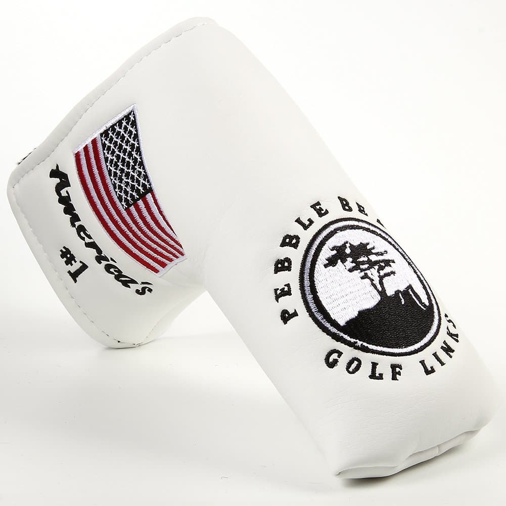 Golf Putter Head Cover,Pebble Beach USA Flag Patterned Design Long Life Tree Print Compatible for Scotty Cameron Odyssey Blade Callaway Taylormade Titleist Ping Mizuno Cobra,White