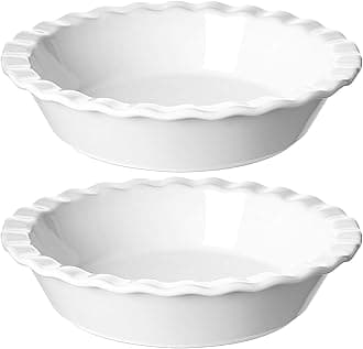 LE TAUCI Ceramic Pie Pans for Baking, 9 Inch Pie Plate for Apple Pie, Pecan Pie, 52 Ounce Deep Pie Dish, Set of 2, White
