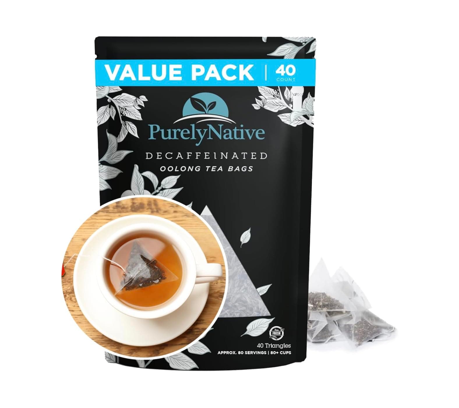 Decaffeinated Oolong Tea Bags Value Pack, Caffeine Free Hot or Iced Tea Brew | Decaf Oolong Tea Triangles | 40 Tea Bag Sachets Makes 80 Cups Of Tea