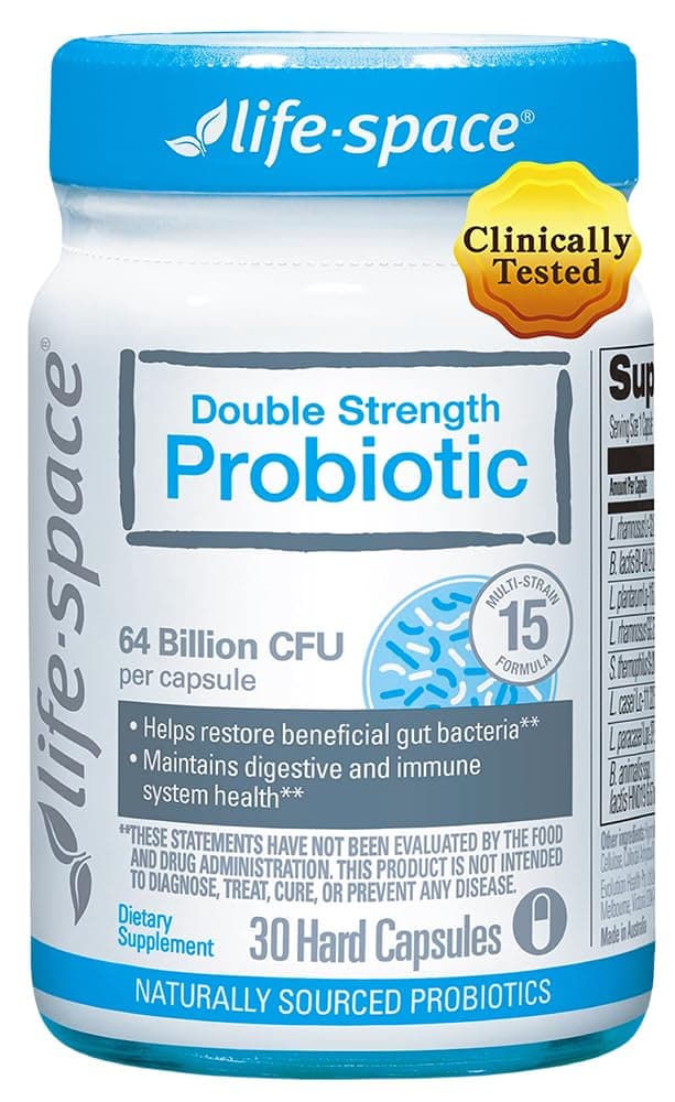 - Life-Space Double Strength Broad Spectrum Probiotic, 64 Billion CFU & 15 Diverse Strains, Redouble Formulated for Digestive Health & Immune Health, Probiotics for Women & Men - 30 Veg Capsules