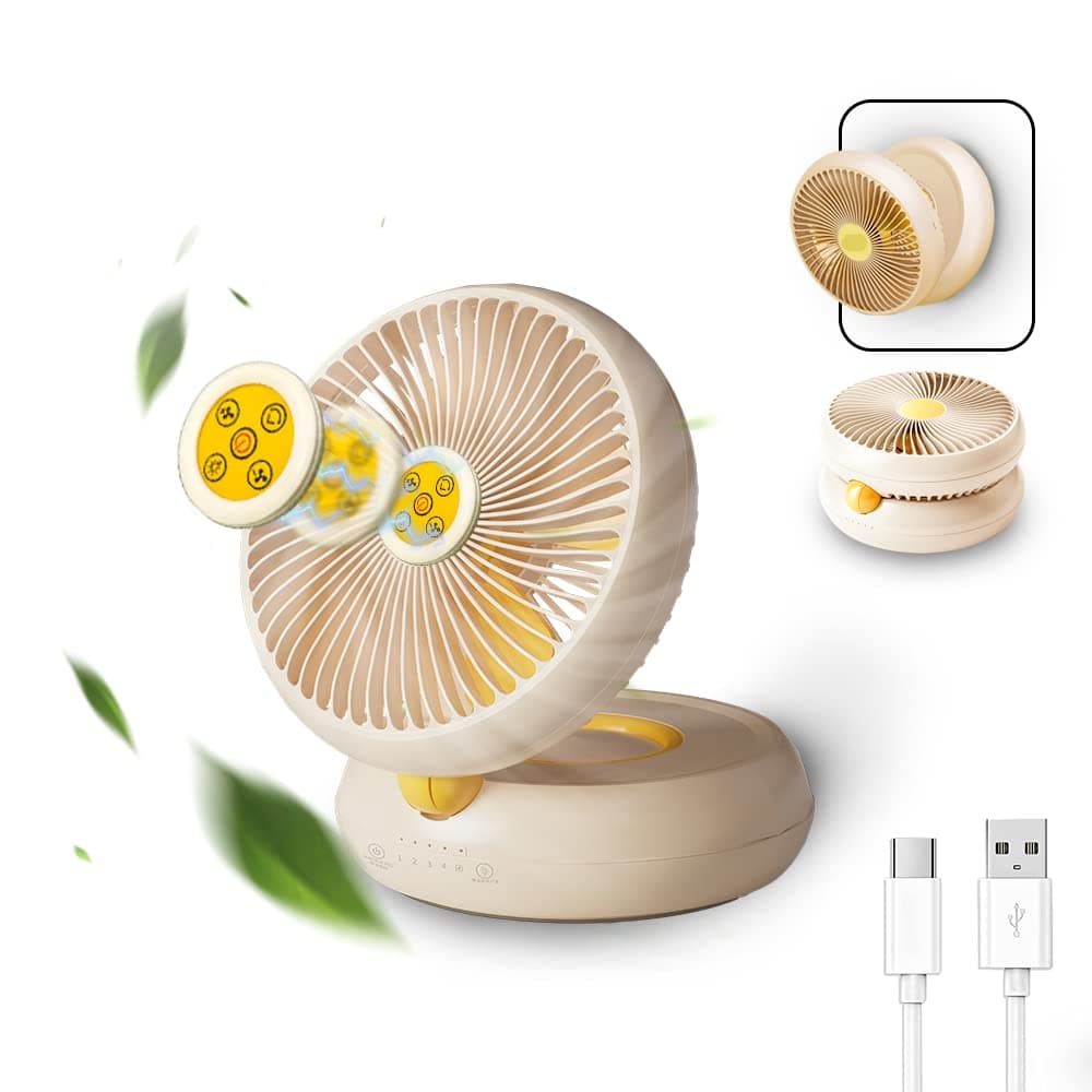 Table Fan, Rechargeable Remote Control Fan with Auto Oscillation 90 Foldable Ultra Quiet 4 Speeds Wind, Portable,Hang Hook, USB Wall Fan for Bedroom Office Kitchen