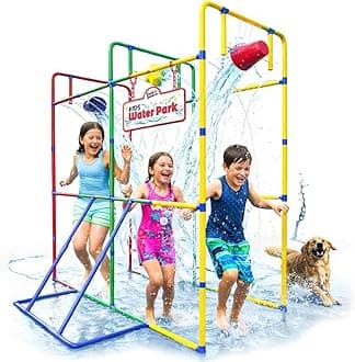 Backyard Waterpark with Splash Wheel, Dump Buckets for Kids Outdoor Water Play