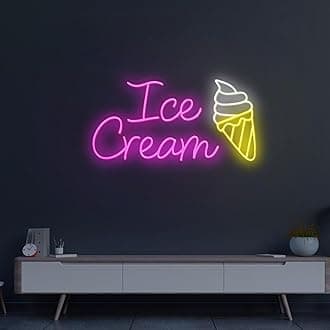 Ice Cream Neon Sign 23 inches Led Business Ice Cream Store Light Up Signs Wall Decor for Coffee Shop Party Food Truck Decorations